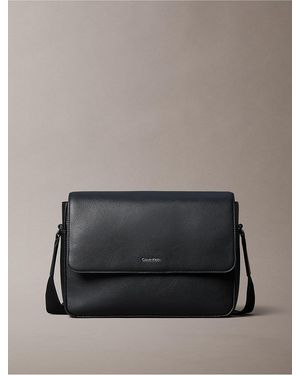 Calvin Klein Logo Pebbled Laptop Messenger Bag - Gray