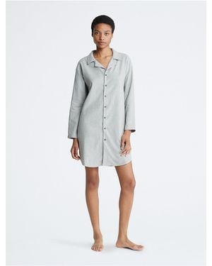 Calvin Klein Pure Flannel Relaxed Button-Down Shirt Dress - White