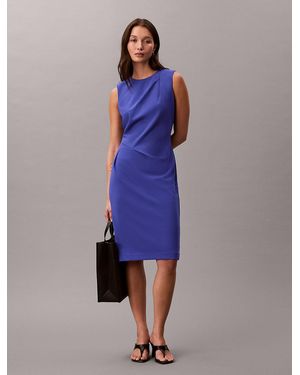 Calvin Klein Stretch Crepe Sleeveless Dress - Blue