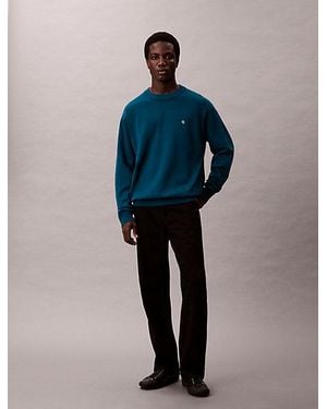 Calvin Klein Relaxed Monogram Trui Van Katoen - Blauw