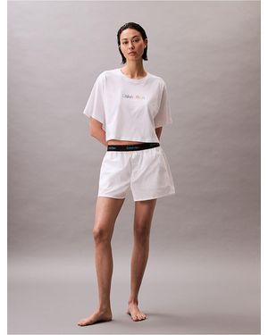 Calvin Klein Pride Logo Poplin Sleep Short - White