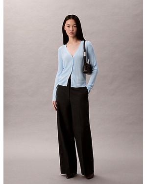 Calvin Klein Gerippter Cardigan Aus Glänzender Viskose - Blau