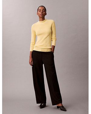 Calvin Klein Geribbelde Wijde Top Met Hooggesloten Hals - Wit