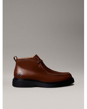 Calvin Klein Gladleren Veterschoenen Met Grove Zool - Bruin