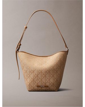 Calvin Klein Allover Emblem Logo Jacquard Bucket Bag With Pouch - Gray
