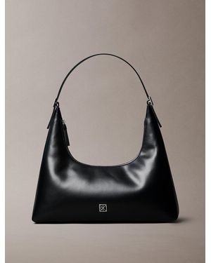 Calvin Klein Emblem Logo Leather Shoulder Bag - Grey
