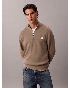 Calvin Klein Jeans Cotton Waffle Half Zip Jumper - Brown