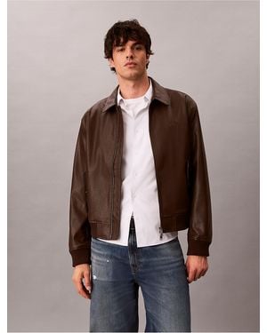 Calvin Klein Calvin Klein Faux Leather Bomber Jacket - Brown