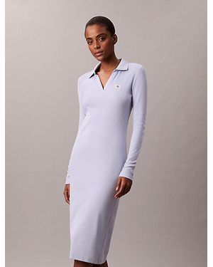 Calvin Klein Jeans Woven Monologo Rib Midi Dress - Purple