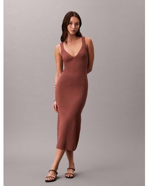 Calvin Klein Slim Stretch Ribbed Tank Dress - Brown