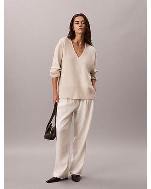 Calvin Klein Wool V Neck Jumper - Natural