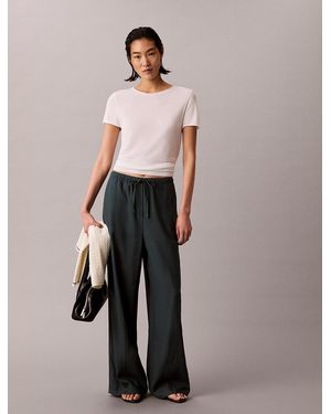 Calvin Klein Linen Blend Wide Leg Trousers - Multicolour