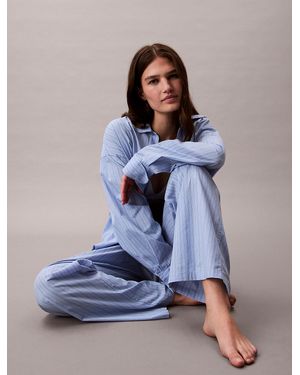Calvin Klein Cotton Poplin Logo Pyjama Trousers - Blue
