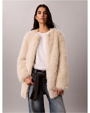 Calvin Klein Jeans Faux Fur Coat - Natural