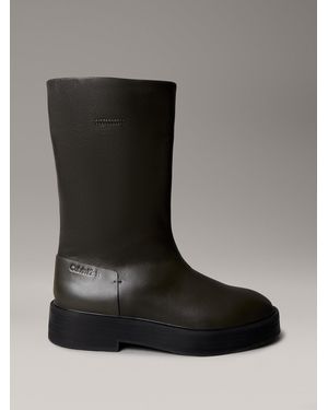 Calvin Klein Leather Stacked Heel Boots - Black