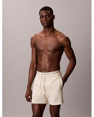 Calvin Klein Double Logo Waistband Swim Shorts - Brown