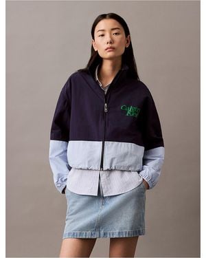 Calvin Klein Cropped Color Block Nylon Jacket - Blue