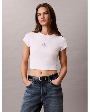 Calvin Klein Jeans Slim Ribbed Cotton Logo T-Shirt - White
