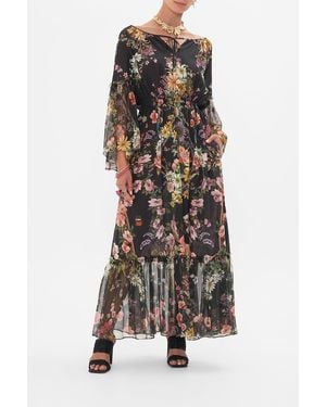 CAMILLA Long Dress With Gathered Bell Sleeve Letters From A Vineyard - Black