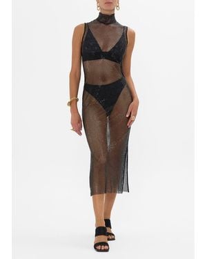 CAMILLA Sleeveless Turtle Neck Crystal Mesh Dress Mark Of Medusa - Black