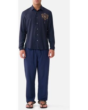 CAMILLA Long Sleeve Collared Shirt Cloaked - Blue
