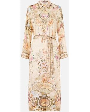 CAMILLA Shirt Dress With Back Button Detail Adorned - Natural