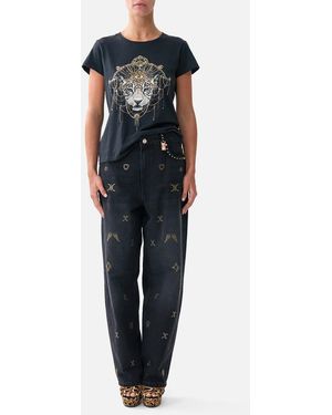 CAMILLA Slim Fit Round Neck T-Shirt - Black