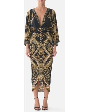 CAMILLA Long Split Front Twist Dress Taurus Rising - Green