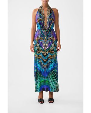 CAMILLA Deep Cowl Plunge Dress Cosmic Zoology - Blue