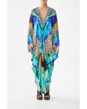 CAMILLA T Shape Long Kaftan Jungle Flight - Blue