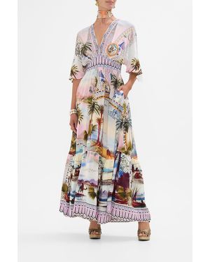 CAMILLA Waisted Dress With Hem Ruffle Call Me - White