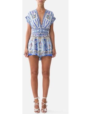 CAMILLA Button Waist Playsuit Ottoman Opulence - Blue