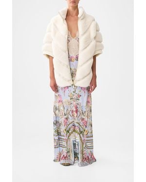 CAMILLA Faux Fur Short Sleeve Slouch Jacket Tiled - White