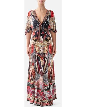 CAMILLA Flutter Sleeve Tie Front Jersey Dress Daughters Of Duende - White