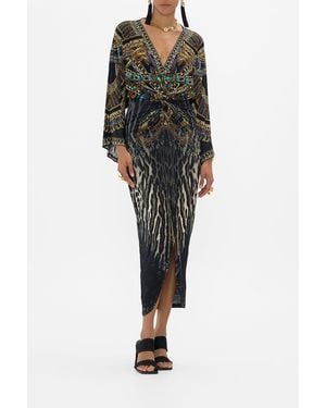 CAMILLA Long Split Front Twist Dress Cat Worship - Black