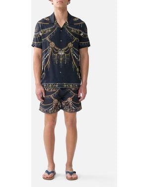 CAMILLA Short Sleeve Camp Collared Shirt Amulets And Alchemy - Black