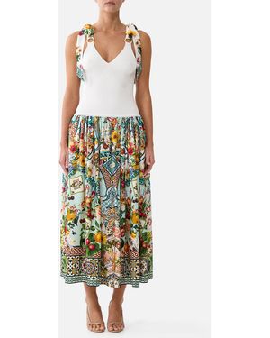CAMILLA Knit Bodice Silk Spliced Midi Dress Magic Of The Mercado - Multicolour