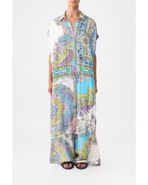 CAMILLA Sleeveless Shirtdress Magic Carpet Ride - Blue