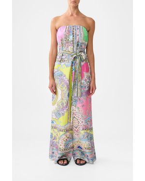 CAMILLA Tie Waist Strapless Jumpsuit Magic Carpet Ride - White