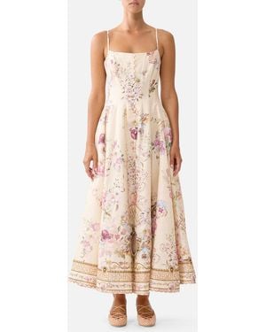 CAMILLA Corset Dress With Long Flared Skirt Adorned - Pink