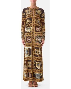 CAMILLA Gathered Jersey Long Dress Animals - Metallic