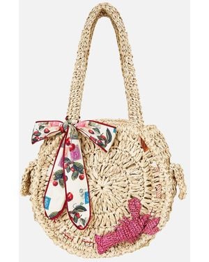 CAMILLA Raffia Round Shoulder Bag With Scarf Bow Notes From The Road - Pink