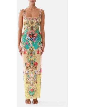 CAMILLA Square Neck Beach Maxi Dress W Low Back Painted Prayers - Yellow