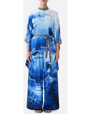 CAMILLA Button Through Scarf Blouse Sweet Sacré Bleu - Blue