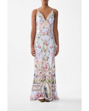 CAMILLA V Spliced Lace Slip Dress Tiled - White
