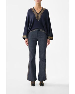 CAMILLA Relaxed V Neck Knit Top Notes From The Room - Blue