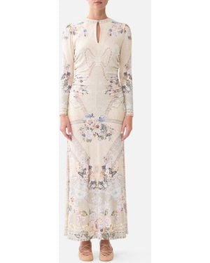 CAMILLA Gathered Jersey Long Dress Laced With Love - Natural