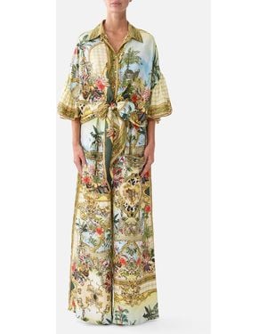 CAMILLA Tie Front Shirt With Sleeve Frill Wanderlust Empire - Metallic