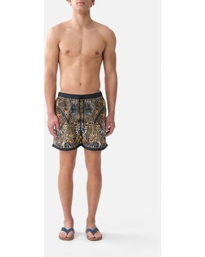 CAMILLA Mid Length Boardshort With Elastic Waist Feline Folklore - Black