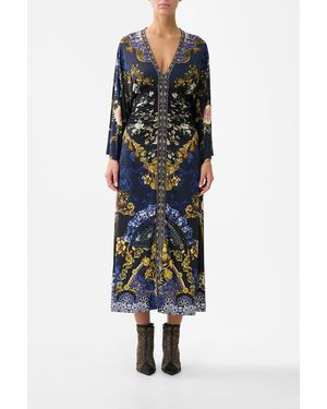 CAMILLA Wide Sleeve Gathered Midi Dress Notes From The Room - Blue
